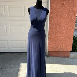 Morgan & Co. Blue Ruched Backless Maxi Dress